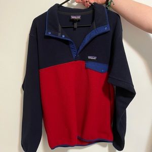 Patagonia quarter button sweater red and navy blue